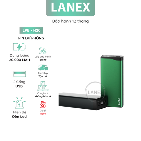 Pin Dự Phòng Lanex Lpb - N20 2 Cổng Usb 2.1a 20000mah Màn Hình Led