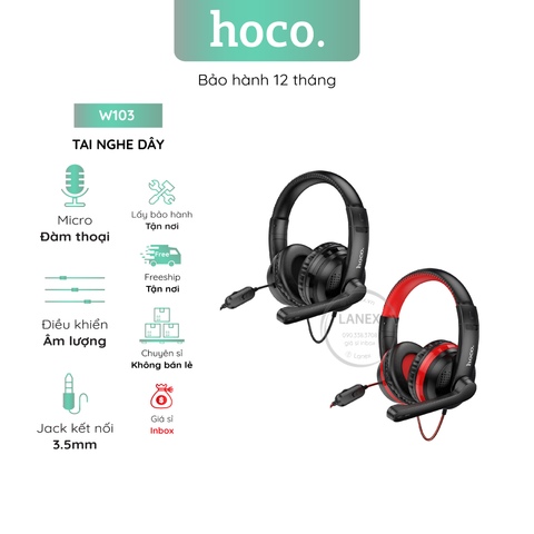 Tai Nghe Dây Hoco W103 Headphone Chơi Games Jack 3.5m Có Mic Dài 1.2m