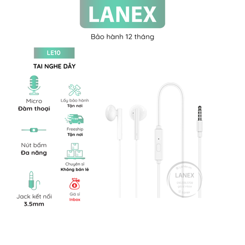 Tai Nghe Dây Lanex Le10 Tpe Jack 3.5mm Có Mic Dài 1.2m