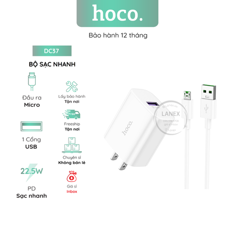 Bộ Sạc Nhanh Hoco Dc37 1 Cổng Usb Micro 22.5w Dài 1.0m