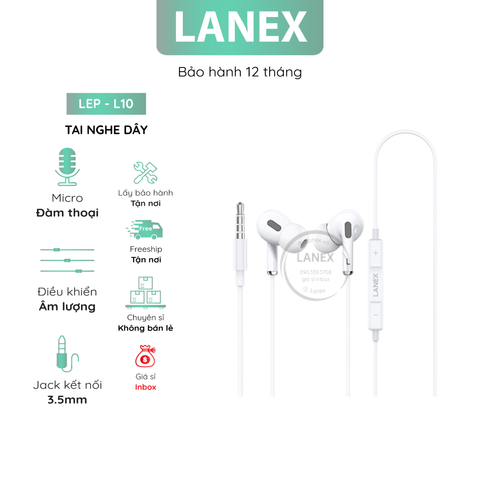 Tai Nghe Dây Lanex Lep - L10 Tpe Jack 3.5mm Có Mic Có Logo Dài 1.2m