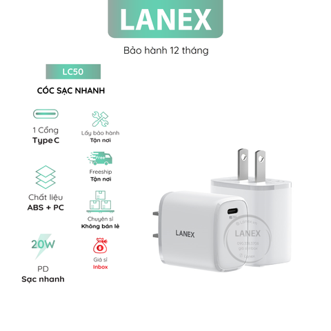 Cóc Sạc Nhanh Lanex Lc50 1 Cổng Type C Pd 3.0 20W