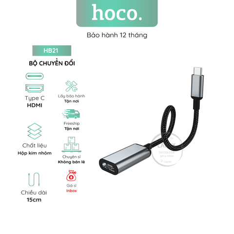 Bộ Chuyển Đổi Hoco Hb21 Đầu Type C Sang Hdmi Dài 15cm