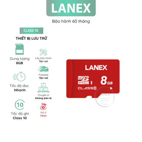 Thiết Bị Lưu Trữ Lanex 8Gb Thẻ Nhớ Micro Class 10 Lmc Đủ Dung Lượng Chuyên Dụng Cho Camera Và Điện Thoại