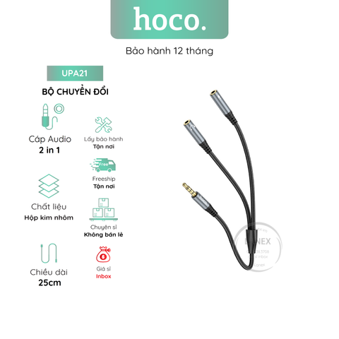 Bộ Chuyển Đổi Hoco Upa21 Cáp Audio 2 in 1 Nylon Dài 25cm