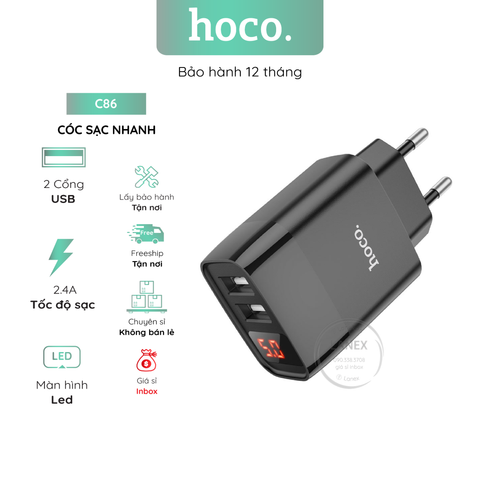 Cóc Sạc Nhanh Hoco C86 2 Cổng Usb 2.4a Màn Hình Led