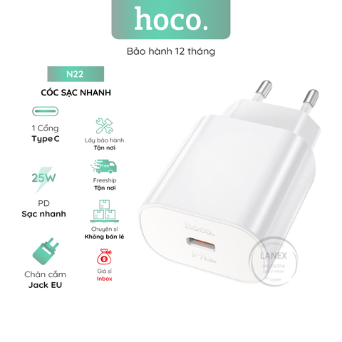 Cóc Sạc Nhanh Hoco N22 1 Cổng Type C Pd Qc3.0 25w