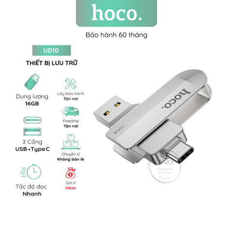 Thiết Bị Lưu Trữ Hoco Ud10 16Gb Usb 2 Đầu (Usb Type C) 3.0 Hợp Kim Kẽm Tích Hợp