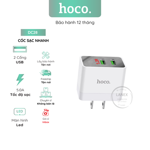 Cóc Sạc Nhanh Hoco Dc28 2 Cổng Usb 5.0a Màn Hình Led