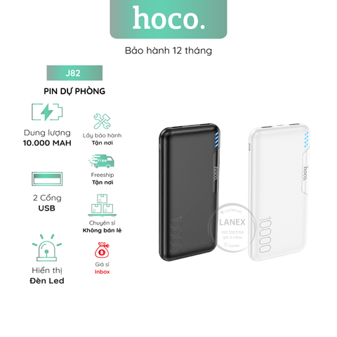 Pin Dự Phòng Hoco J82 Polymer A+ 2 Cổng Usb 2.0a 10000mah Đèn Led