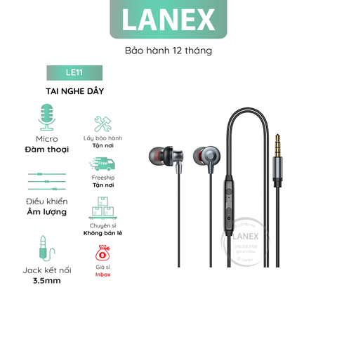 Tai Nghe Dây Lanex Le11 Jack 3.5mm Có Mic Dài 1.2m