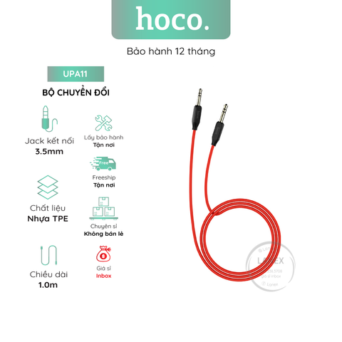 Bộ Chuyển Đổi Hoco Upa11 Cáp Audio Dây Nhựa Tpe Jack 3.5mm Dài 1.0m