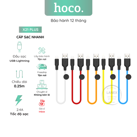 Cáp Sạc Nhanh Hoco X21 Plus Nhựa Silicon Lightning 2.4a Dài 0.25m