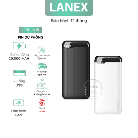 Pin Dự Phòng Lanex Lpb - N15 2 Cổng Usb 2.1a 20000mah Màn Hình Led