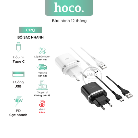 Bộ Sạc Nhanh Hoco C12q 1 Cổng Usb Type C Qc3.0 18w Đèn Led