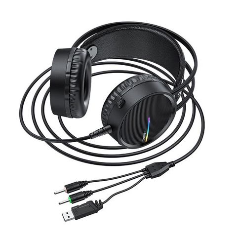 HEADPHONE CHƠI GAMES JACK 3.5M CÓ MIC HOCO W100 - DÀI 2.4M - CÓ ĐÈN LED