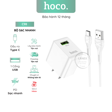 Bộ Sạc Nhanh Hoco C98 1 Cổng Usb Type C Qc3.0 18w