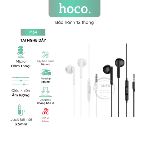 Tai Nghe Dây Hoco M64 Tpe Jack 3.5mm Có Mic Dài 1.2m