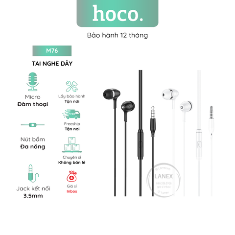 Tai Nghe Dây Hoco M76 Tpe Jack 3.5mm Có Mic Dài 1.2m