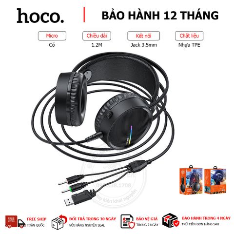 HEADPHONE CHƠI GAMES JACK 3.5M CÓ MIC HOCO W100 - DÀI 2.4M - CÓ ĐÈN LED