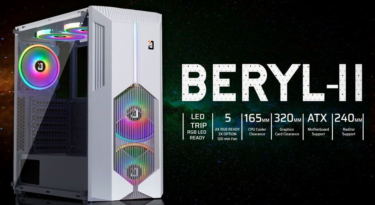 Case Jetek BERYL-2 WHITE -Tặng kèm 2 Fan RGB