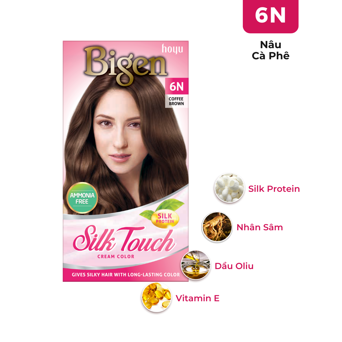 Nhuộm Phủ Bạc Thời Trang Bigen Silk Touch 6N - Nâu Cà Phê