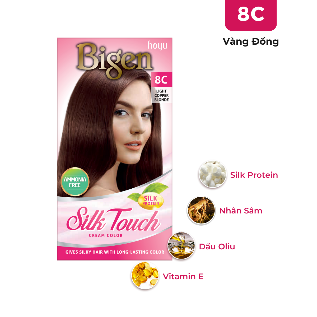 Nhuộm Phủ Bạc Thời Trang Bigen Silk Touch 8C - Vàng Đồng