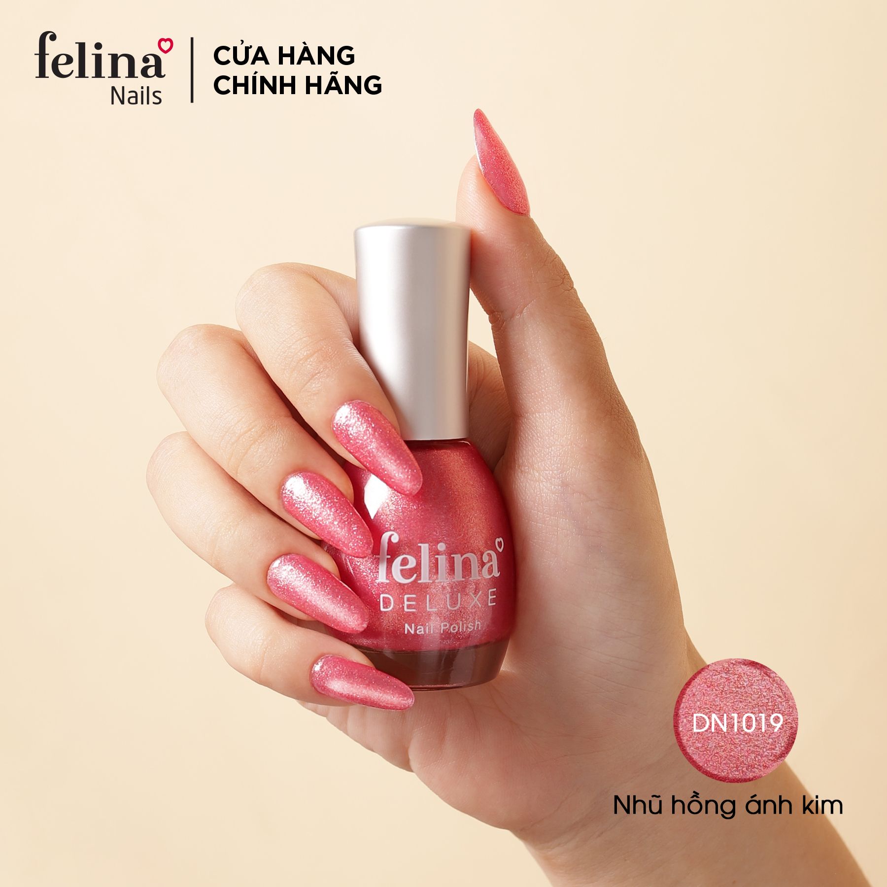 Sơn Móng Tay Felina Deluxe màu Nhũ Hồng Ánh Kim_DN1019 -
