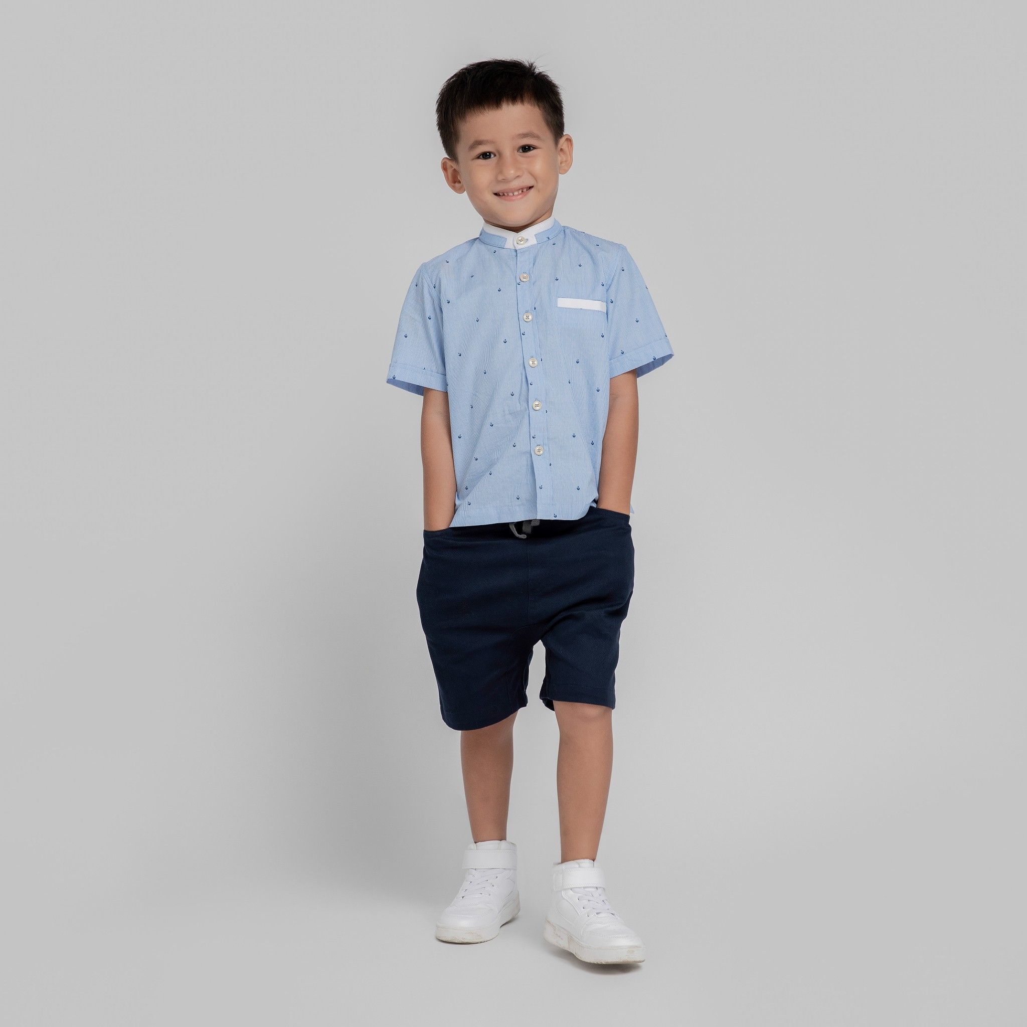 Quần shorts bé trai Sam - Khaki xanh navy