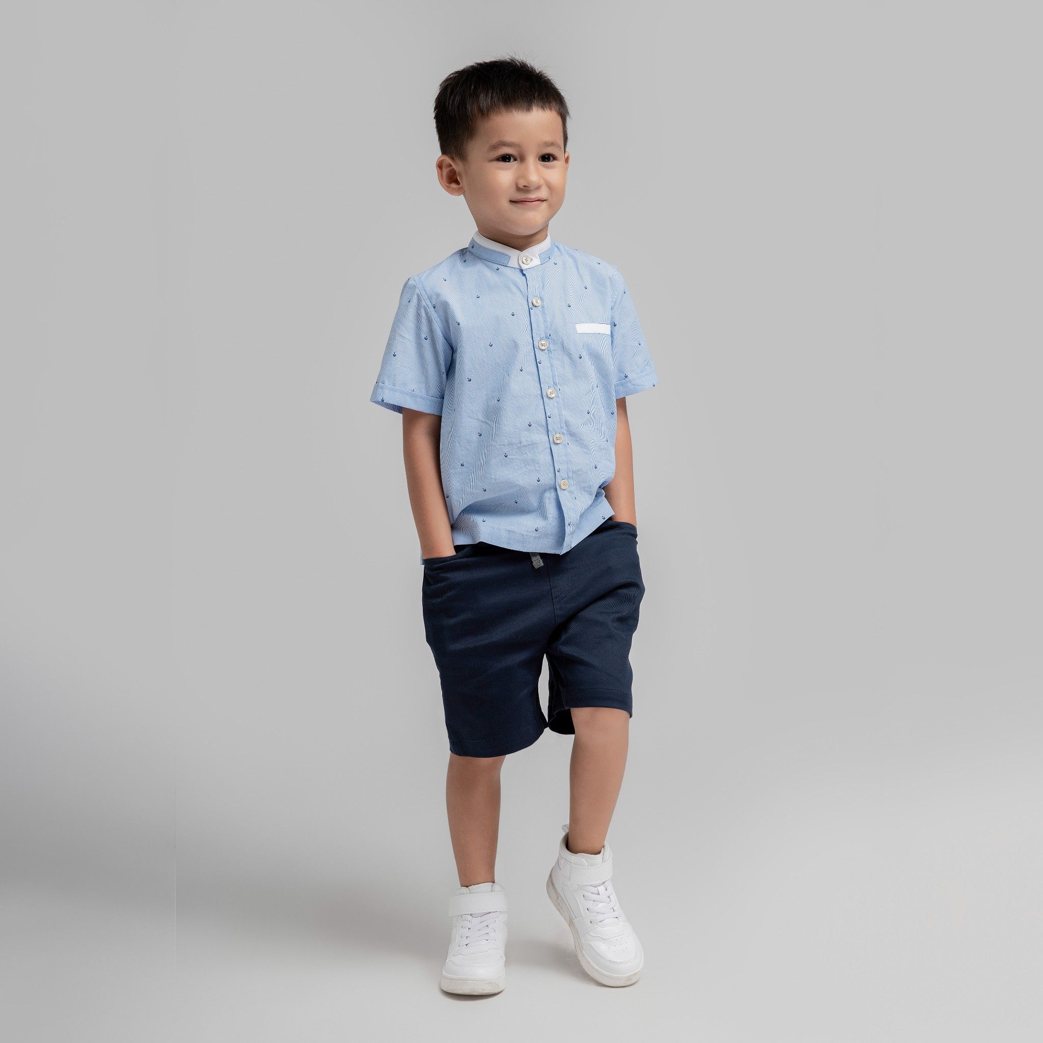 Quần shorts bé trai Sam - Khaki xanh navy