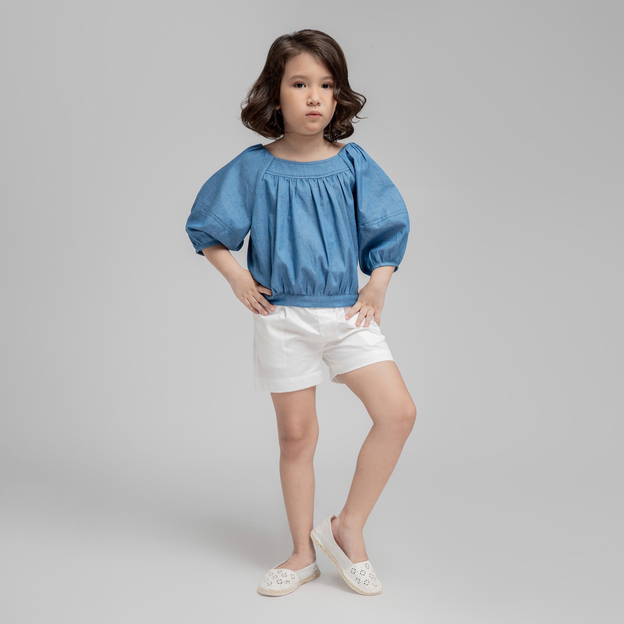 Áo bé gái Rebecca - Denim nhạt