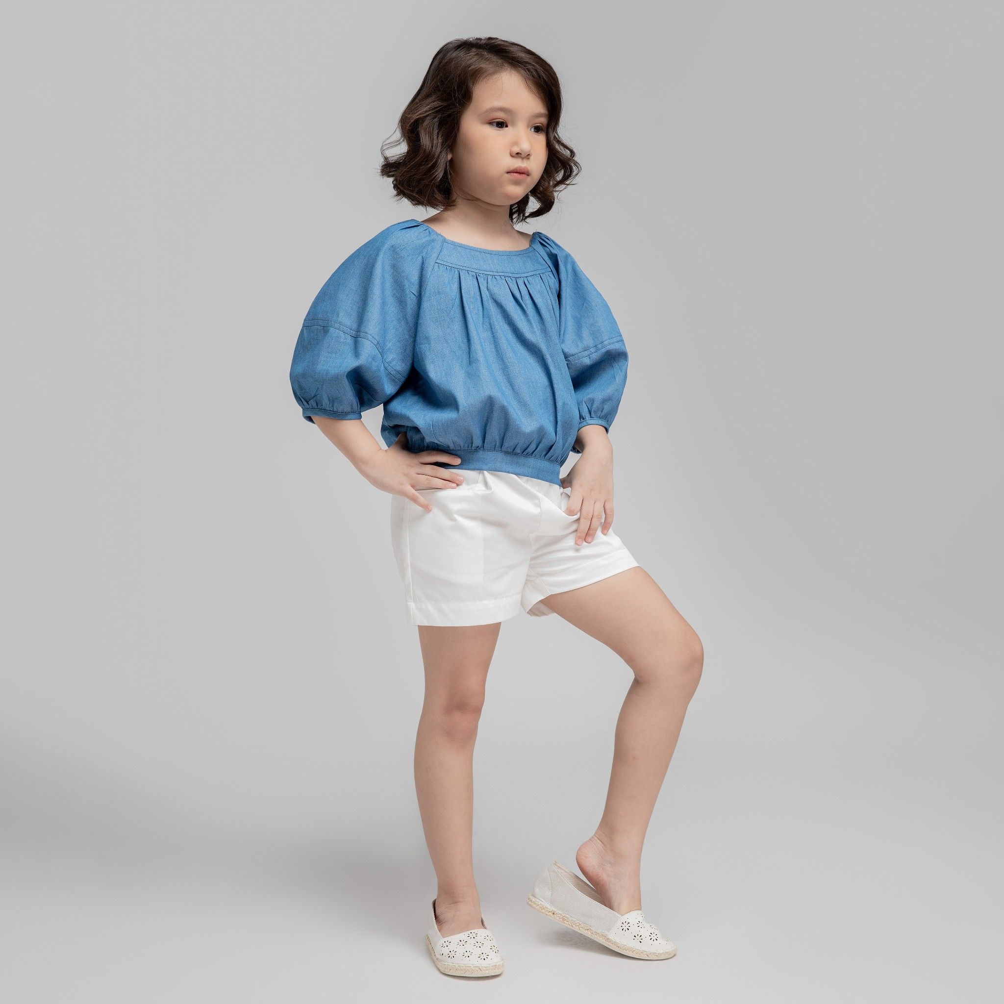 Áo bé gái Rebecca - Denim nhạt