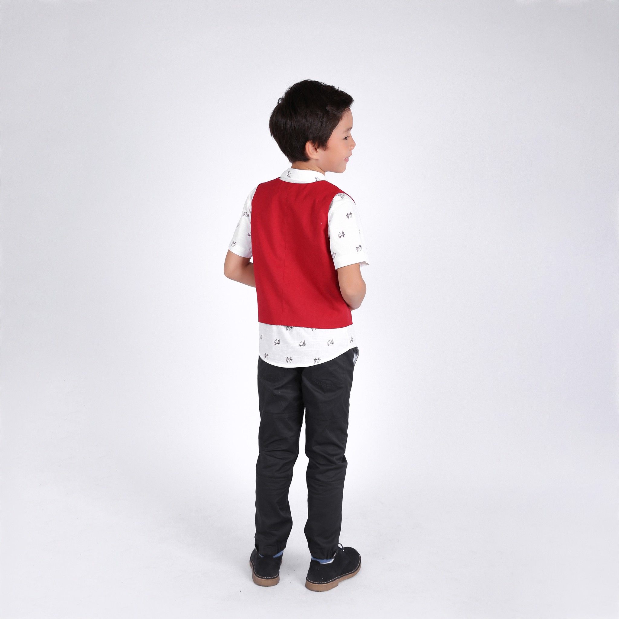 Áo bé trai gile Anthony - Linen đỏ