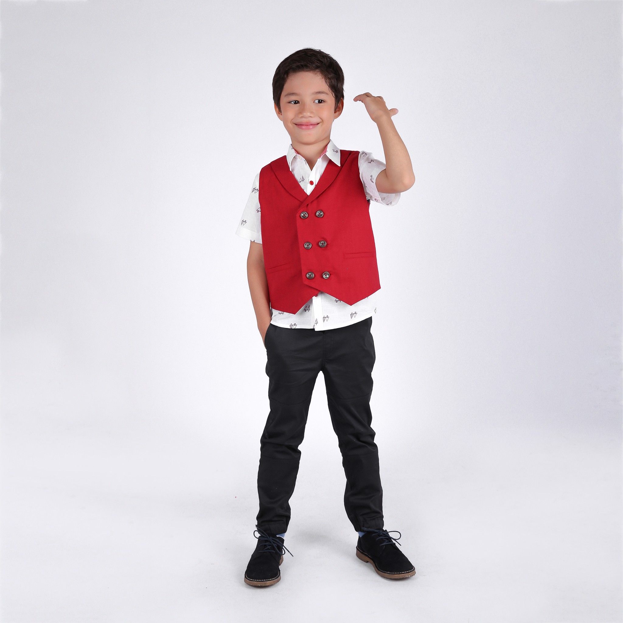 Áo bé trai gile Anthony - Linen đỏ