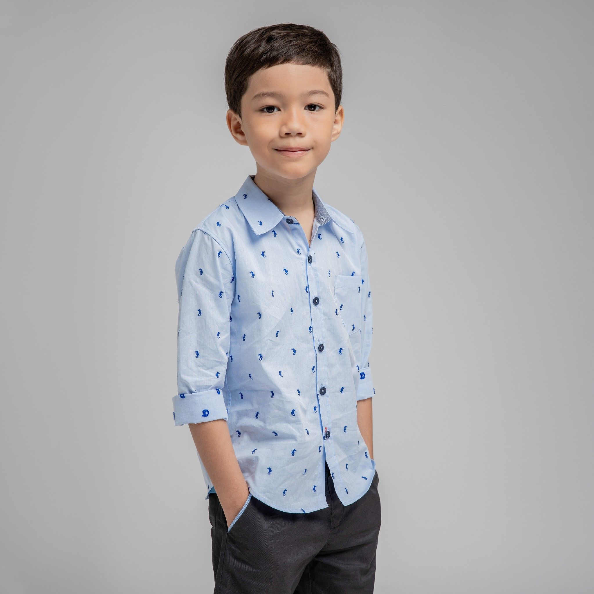 Áo bé trai Stanley - Xanh biển cá ngựa
