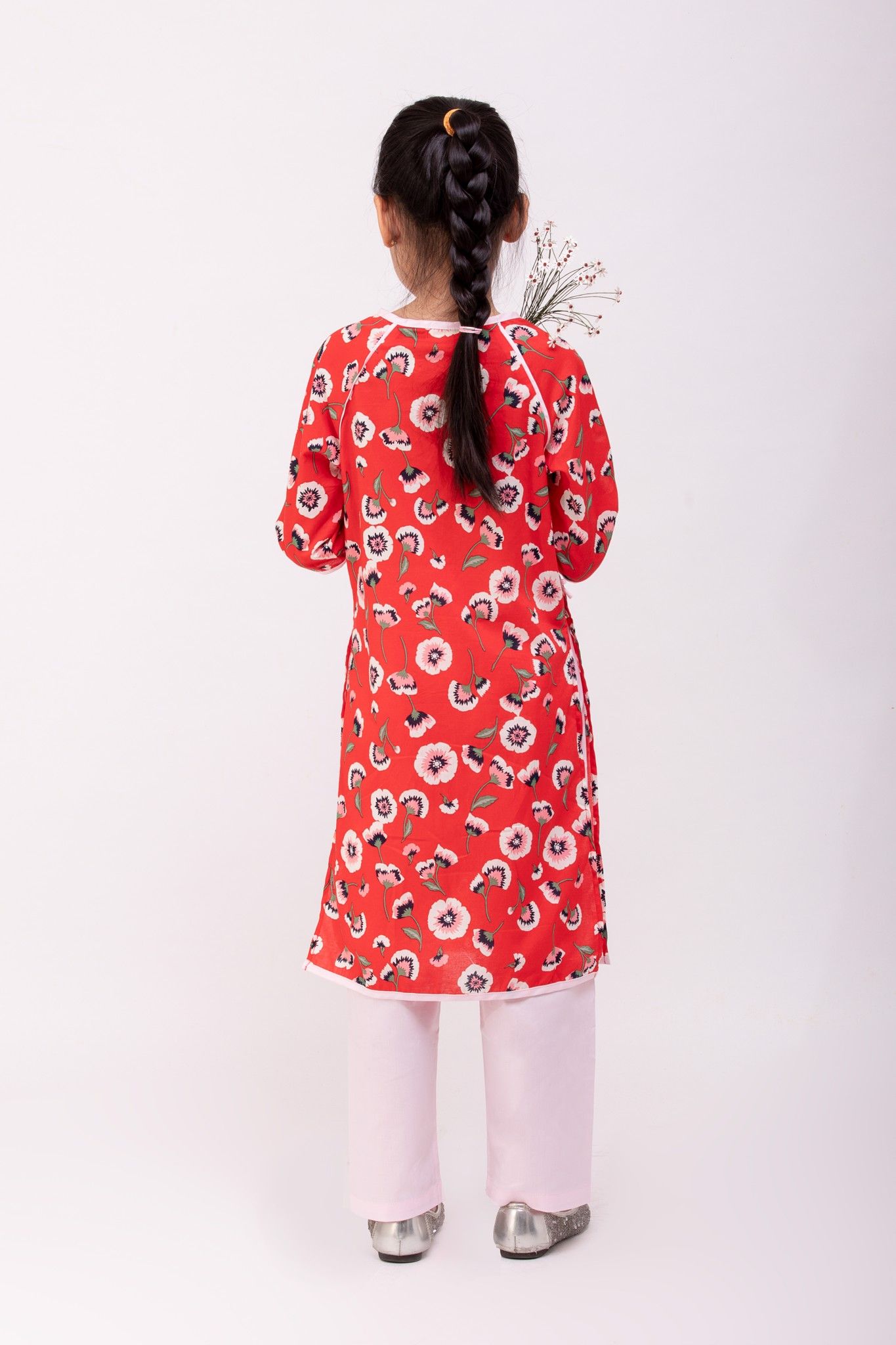 Áo dài Bé Gái Nơ Trúc Linh - Đỏ Hoa