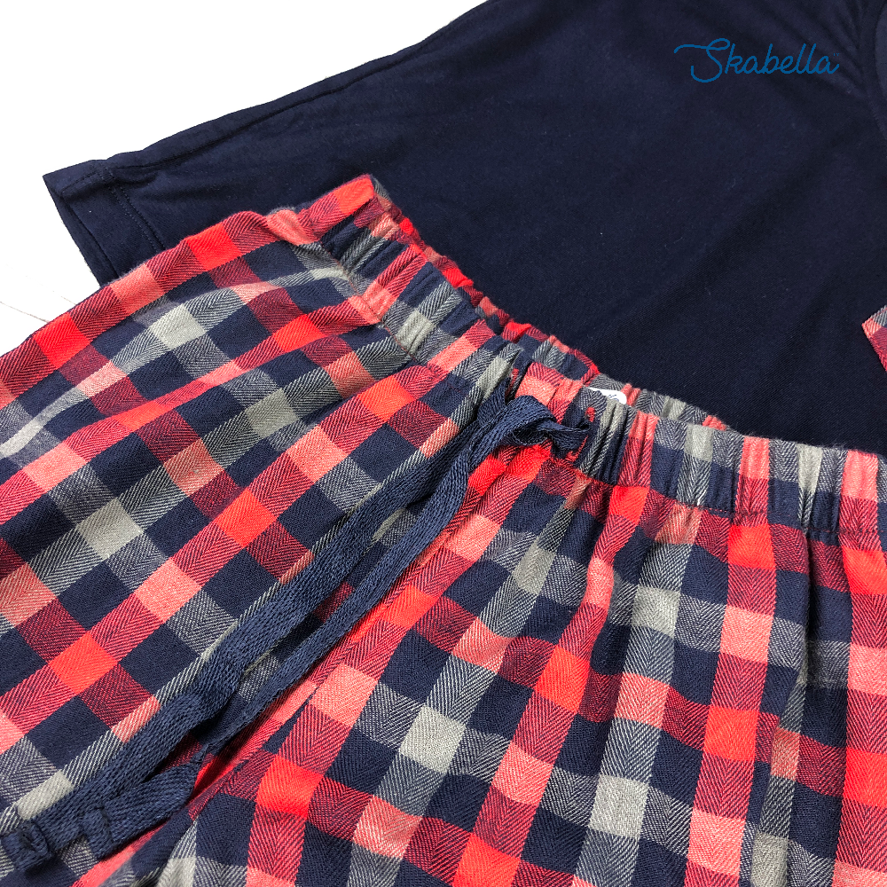 Bộ mặc nhà Bé Trai quần dài - Áo navy/xám quần dài caro