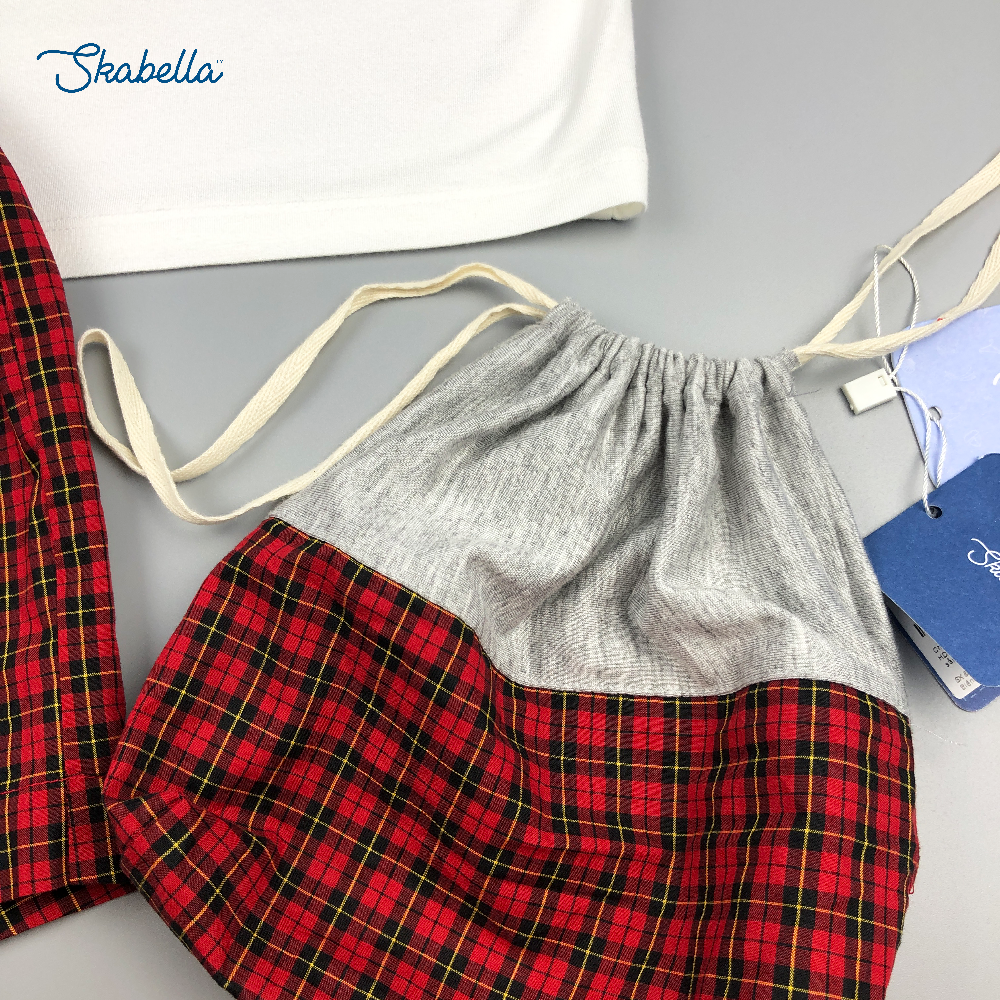 Bộ mặc nhà Bé Trai quần shorts - Áo xám/trắng quần caro đỏ