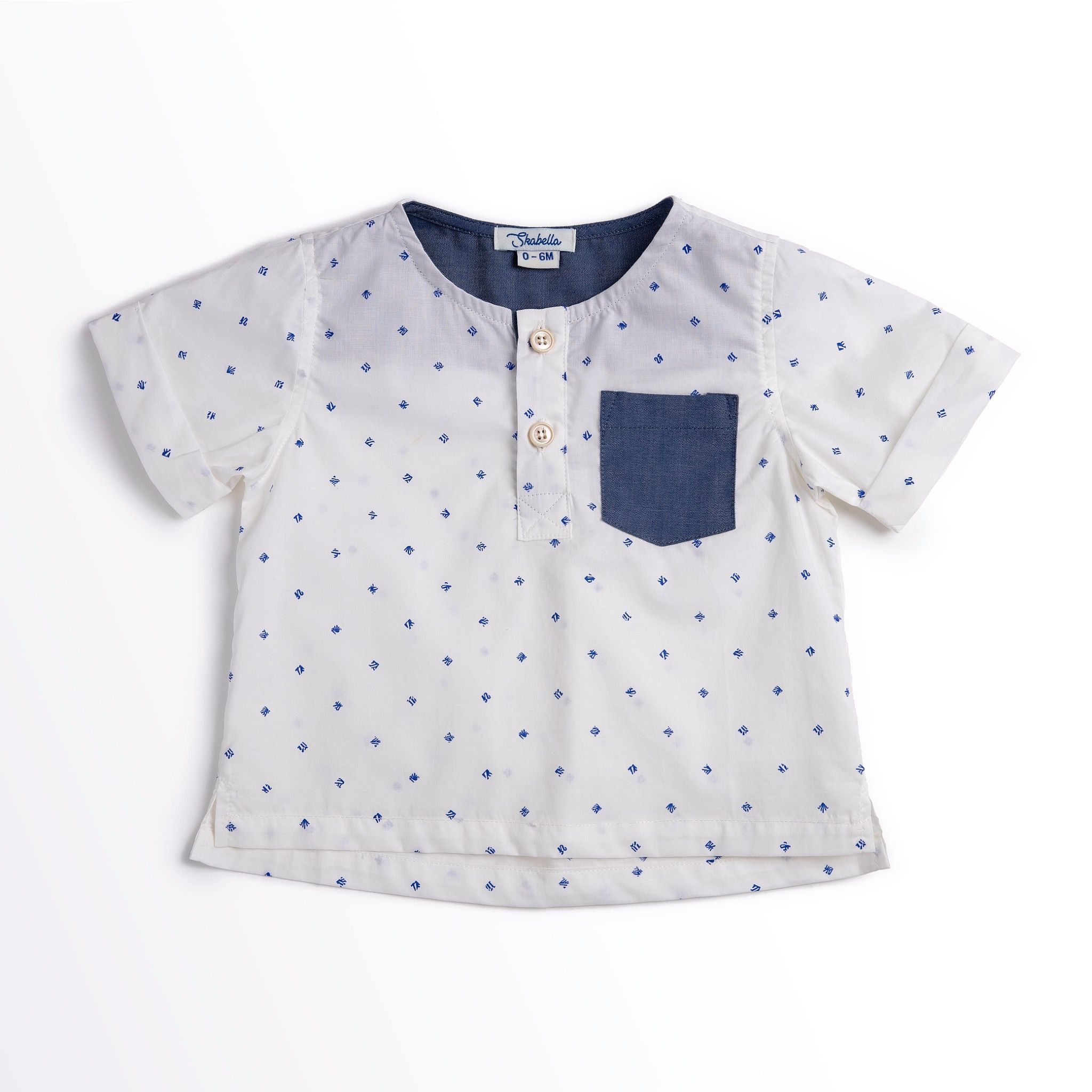 Áo bé trai sơ sinh Jason - Trắng họa tiết xanh blue