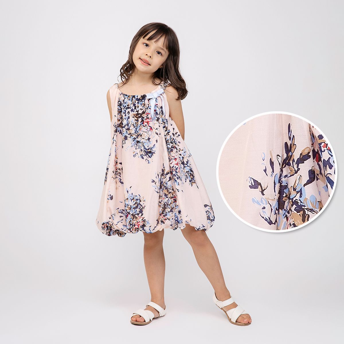 Đầm bé gái Albene - Tơ hồng nhạt hoa chùm