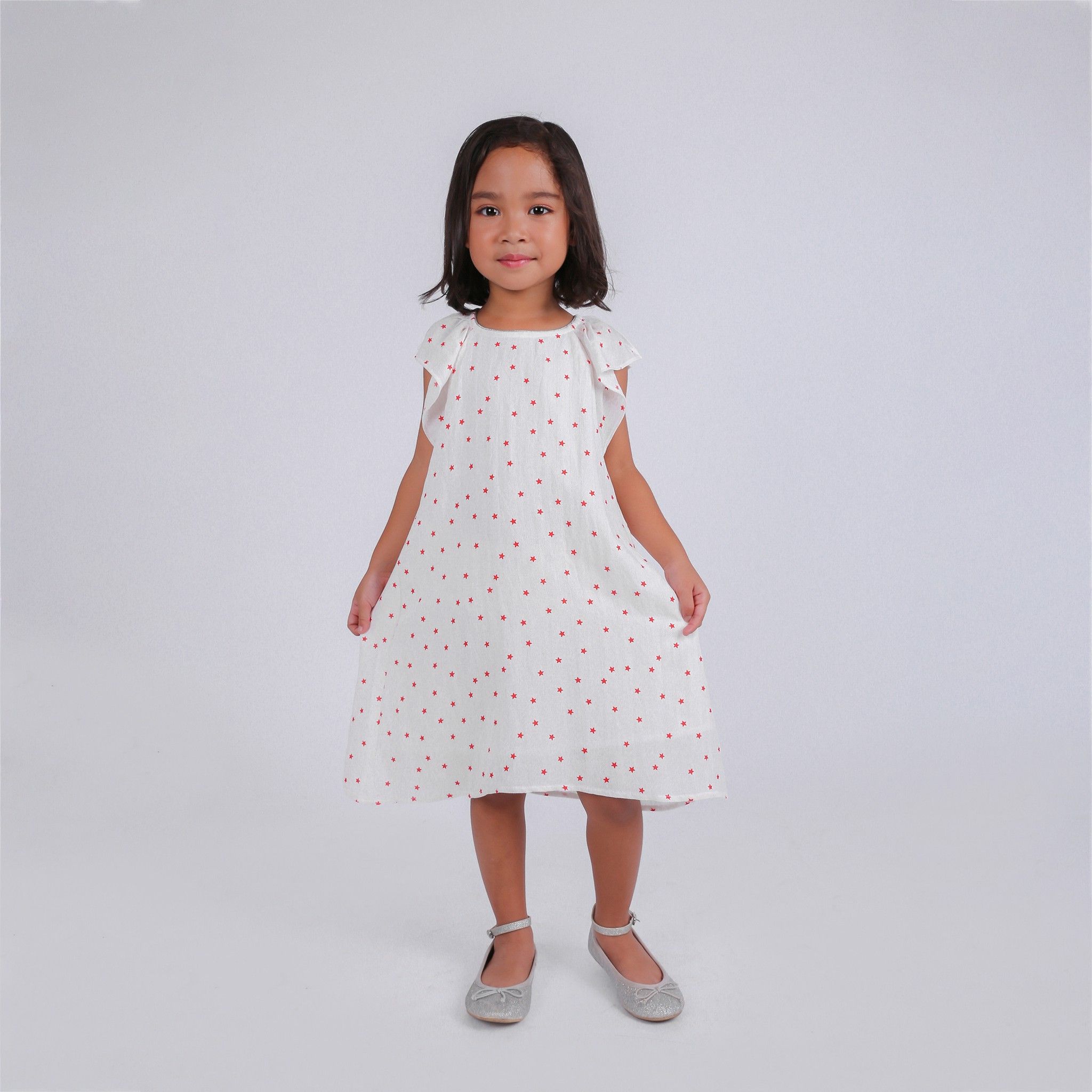 Đầm bé gái Lilia - Xô trắng sao đỏ