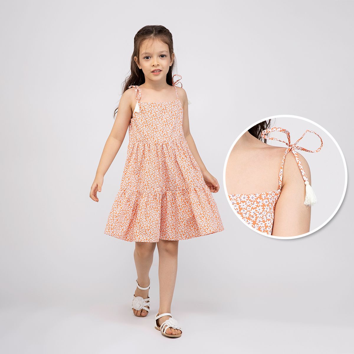 Đầm bé gái Pauline - Cam cúc trắng