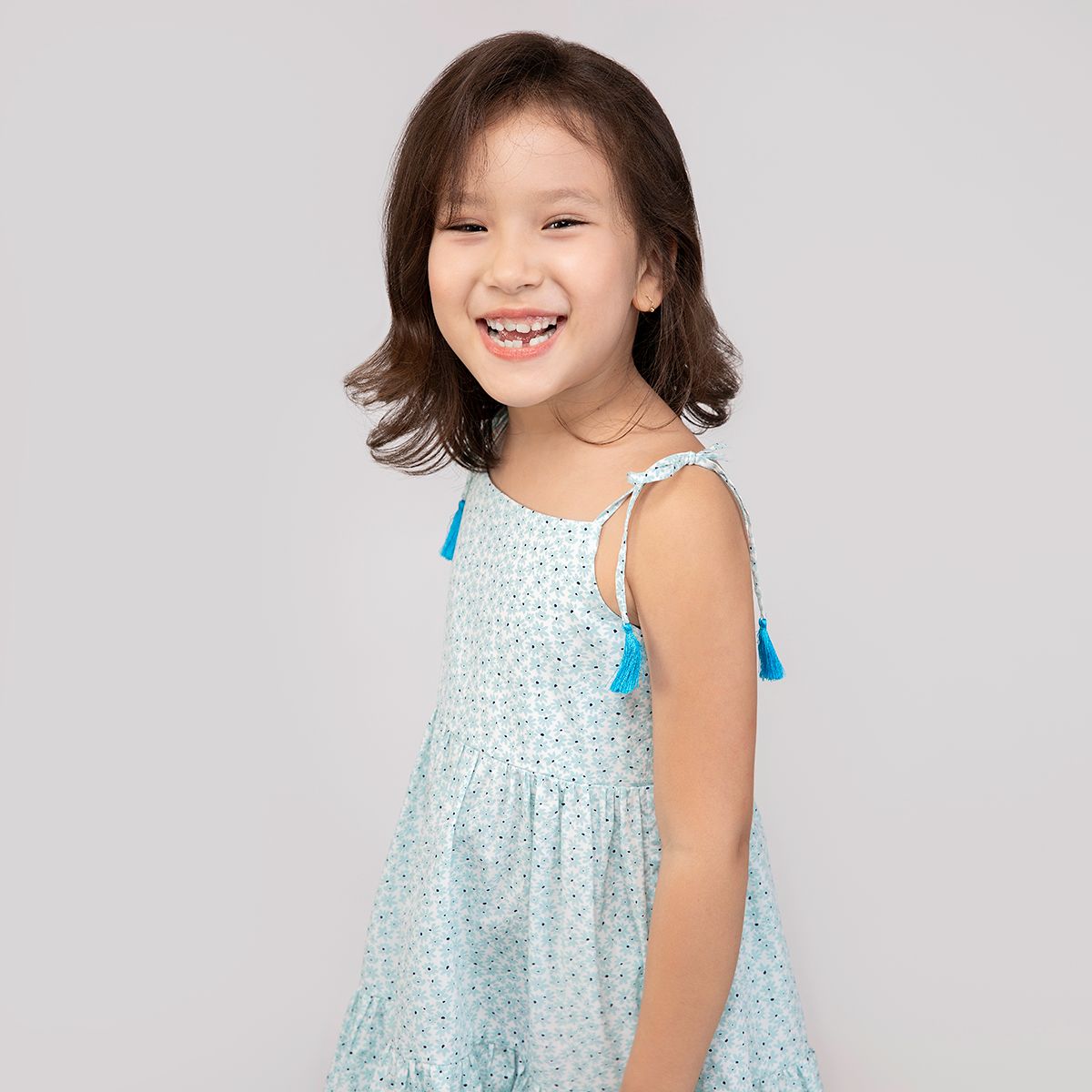 Đầm bé gái Pauline - Xanh bạc hà hoa cúc trắng