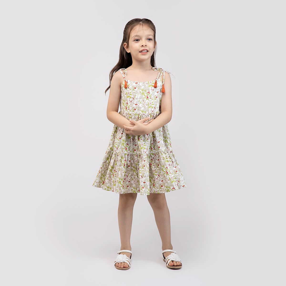Đầm bé gái Pauline - Trắng hoa đỏ lá xanh