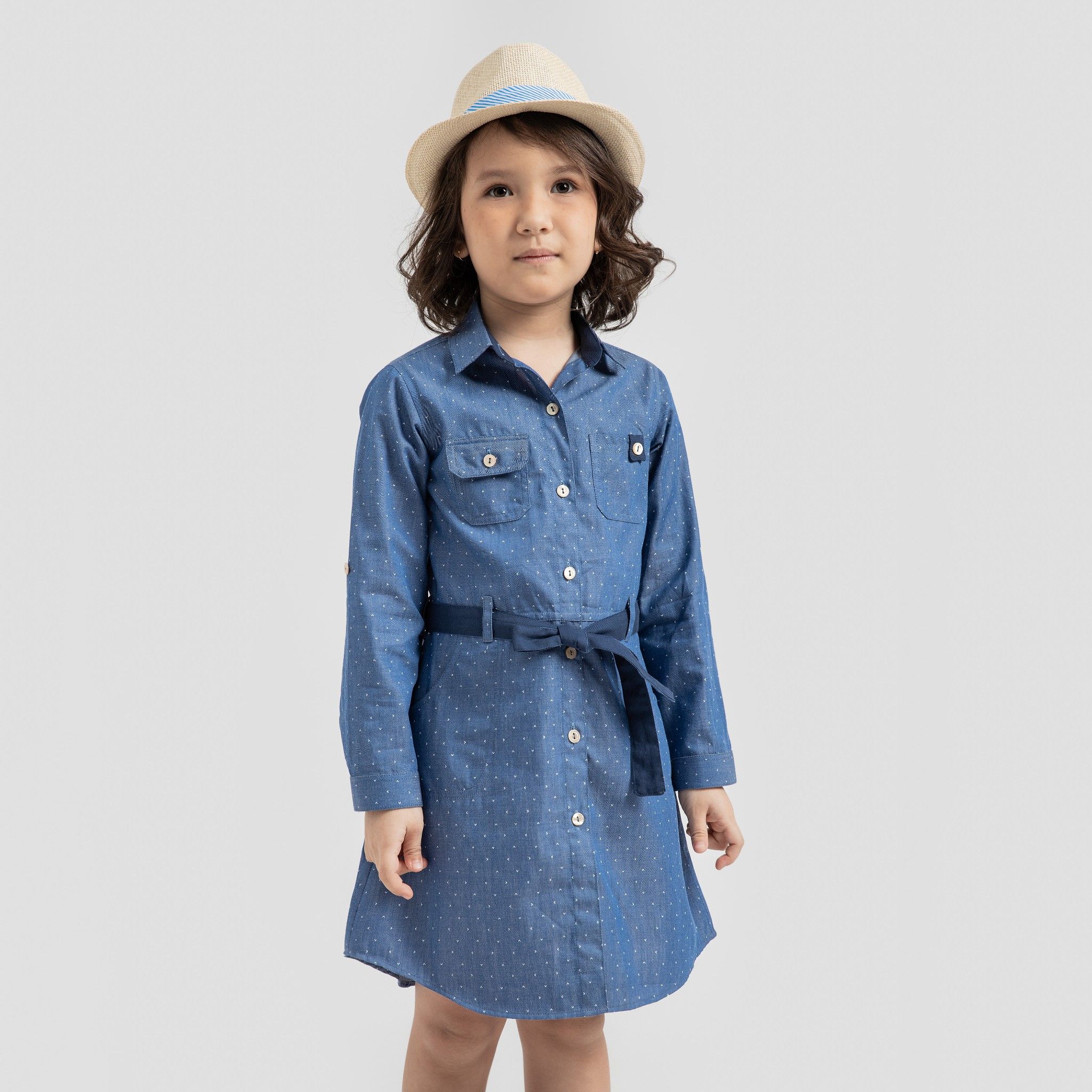 Đầm bé gái sơ mi Jenny - Denim xanh mũi tên nhỏ