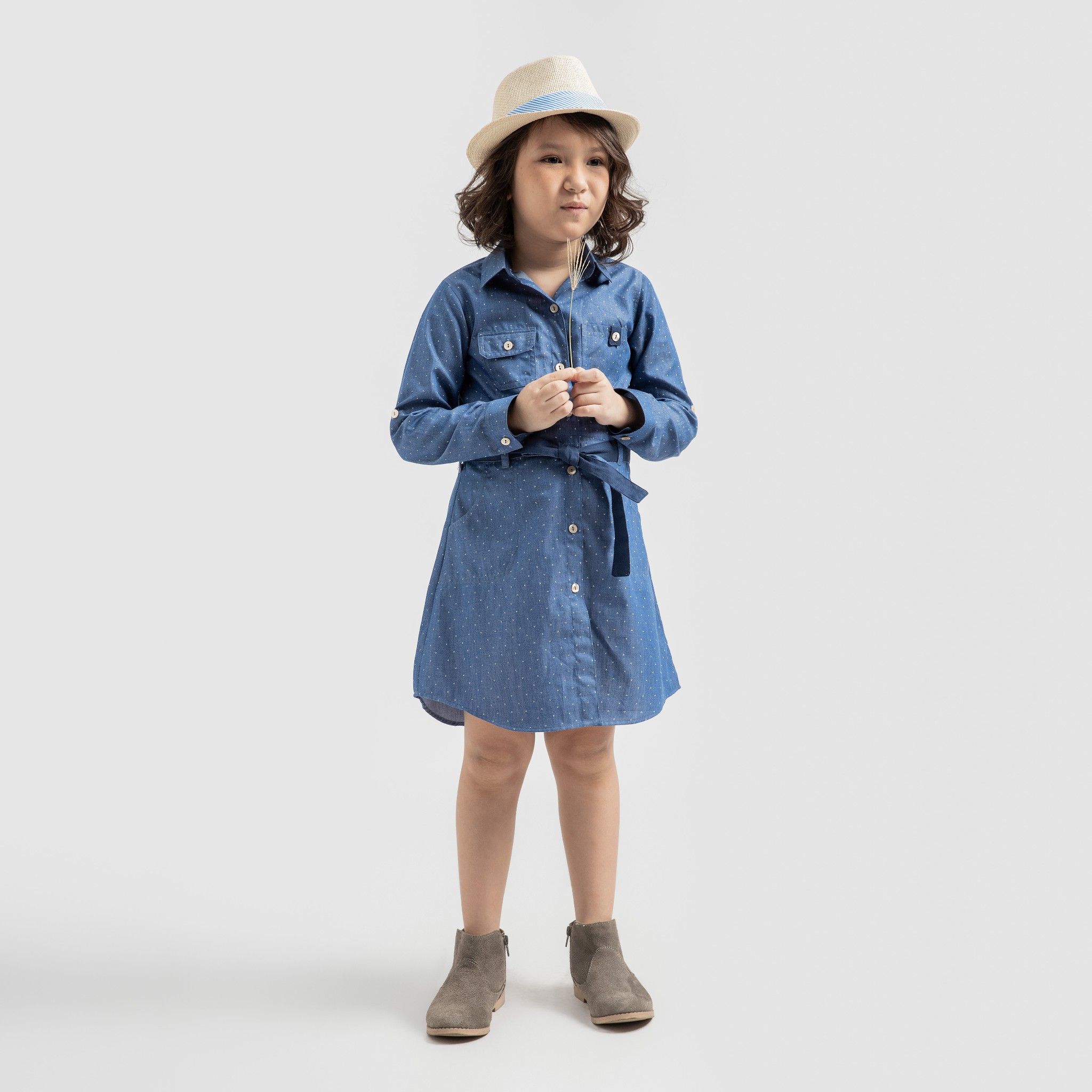 Đầm bé gái sơ mi Jenny - Denim xanh mũi tên nhỏ