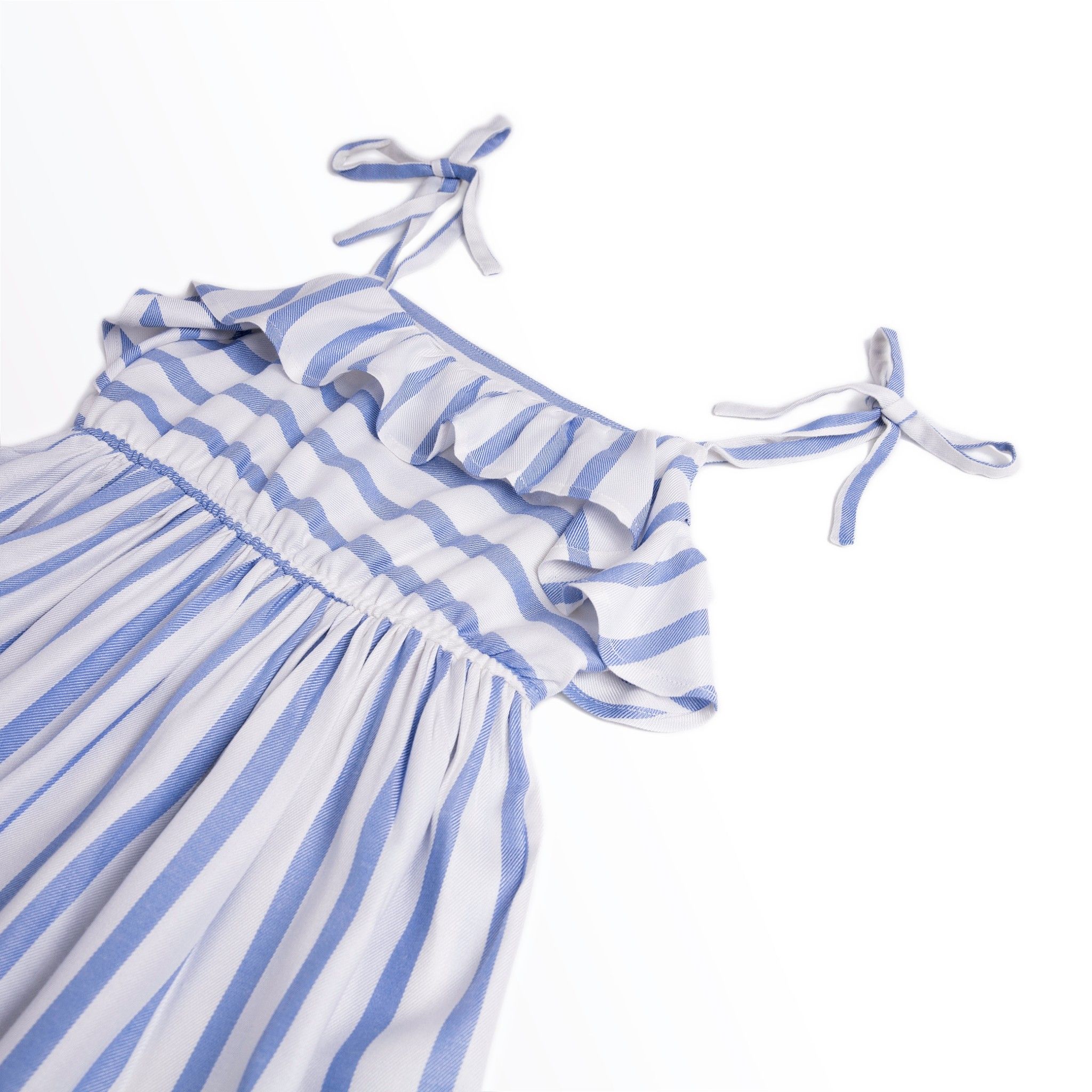 Đầm bé gái maxi Rina - Trắng kẻ xanh