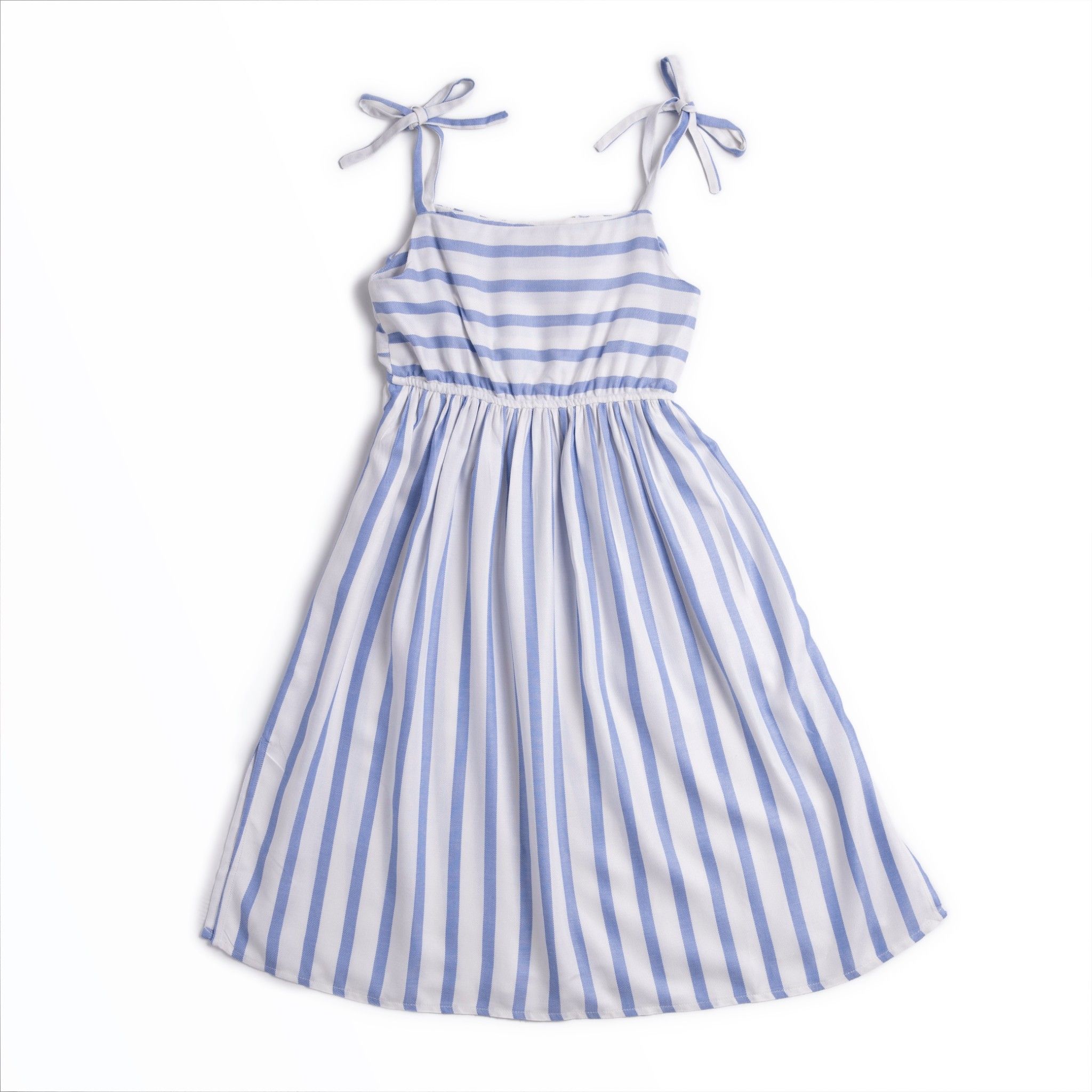 Đầm bé gái maxi Rina - Trắng kẻ xanh