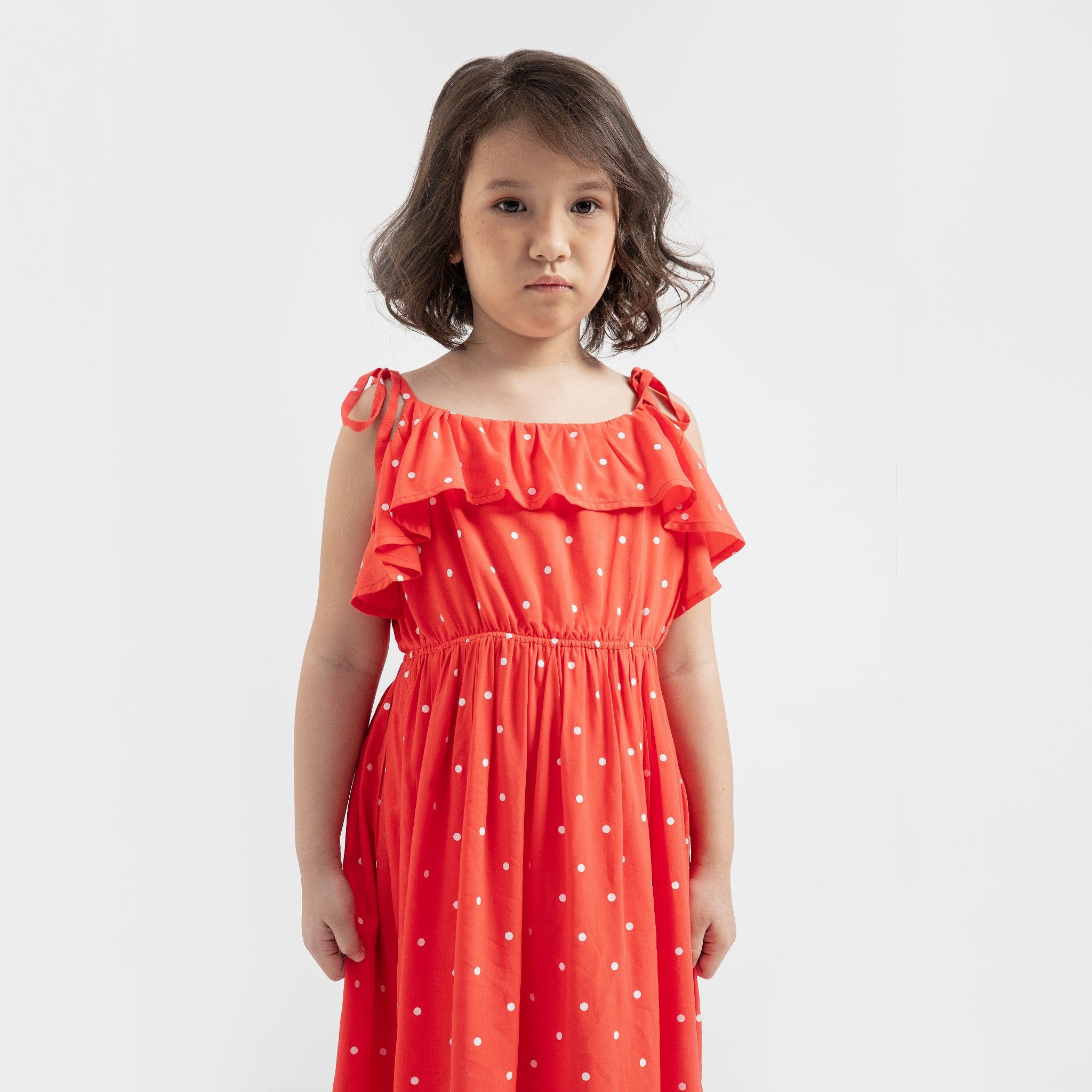 Đầm bé gái maxi Rina - Đỏ bi trắng