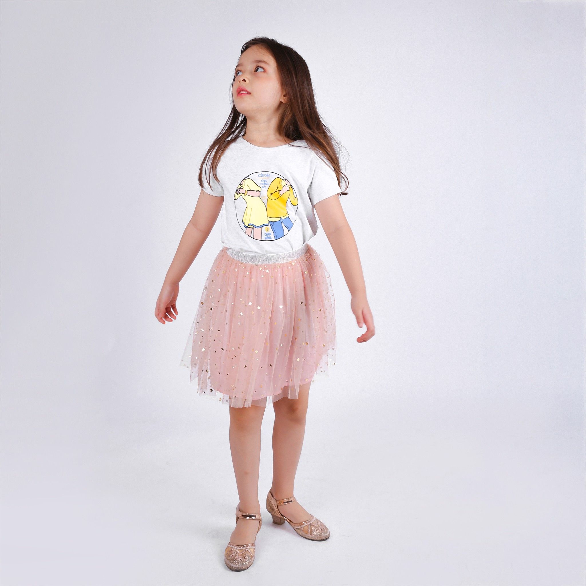 Váy bé gái tutu Roxy - Tutu nude trăng sao, hồng nhạt